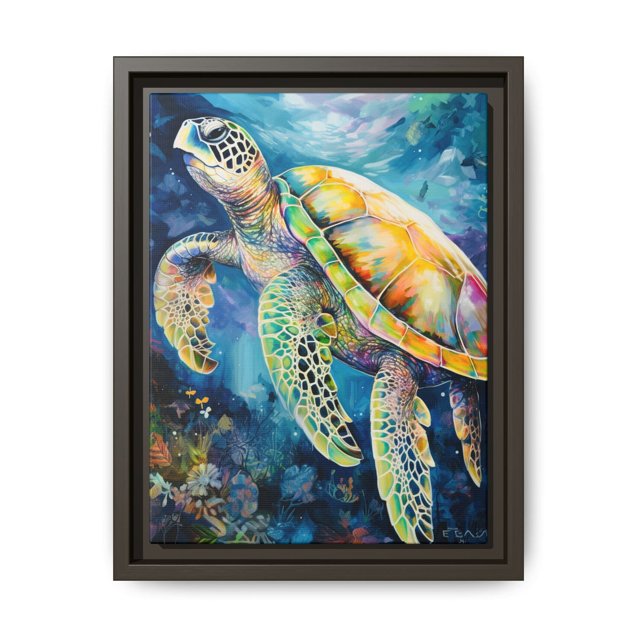 Gliding Turtle Canvas Wall Art with Frame