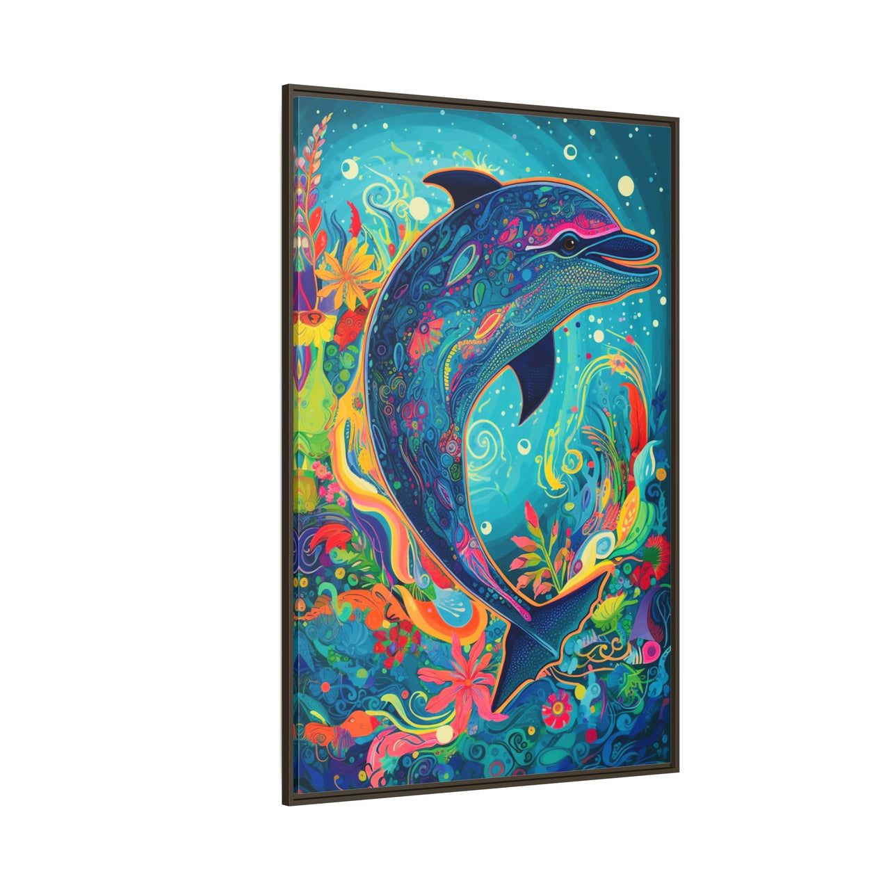 Ocean Bloom Dolphin Canvas Wall Art with Frame