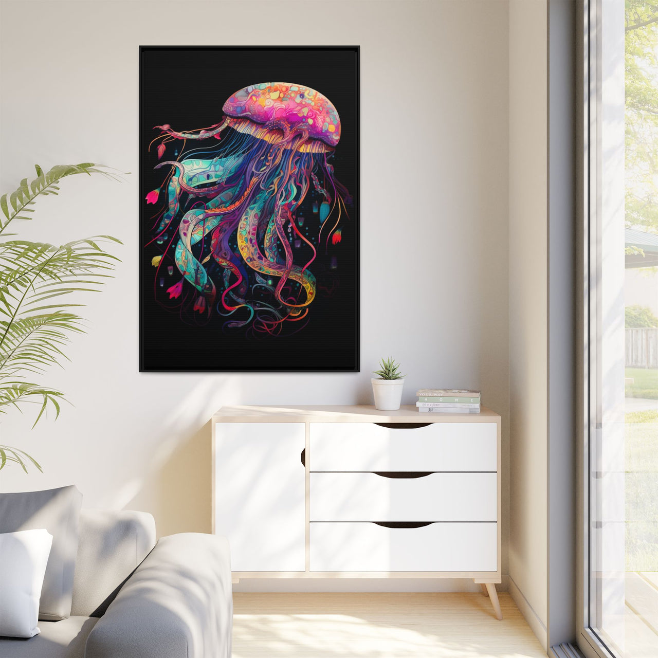 Celestial Drifter Jellyfish Canvas Wall Art with Frame