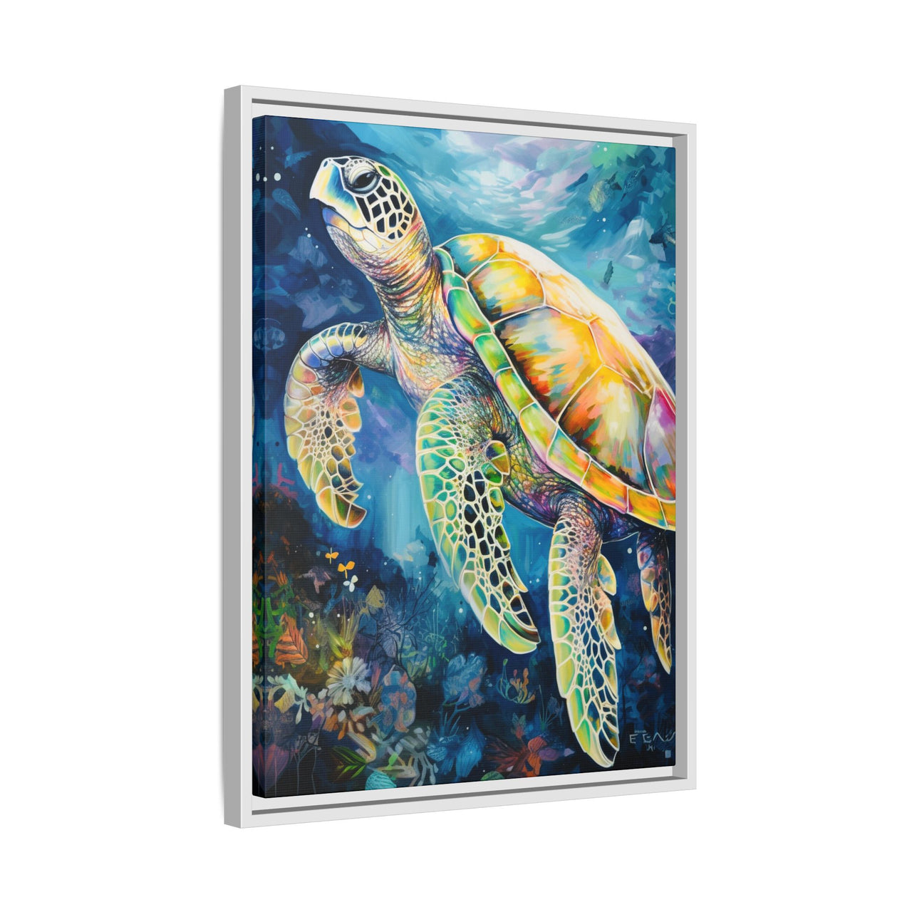 Gliding Turtle Canvas Wall Art with Frame