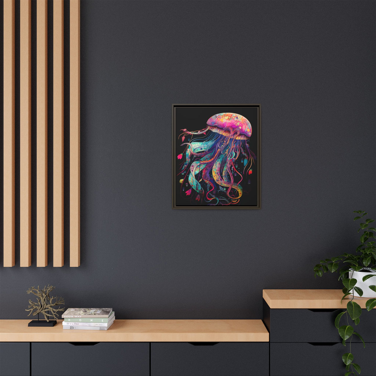 Celestial Drifter Jellyfish Canvas Wall Art with Frame