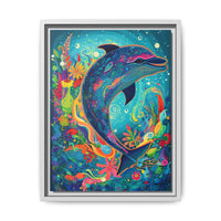 Thumbnail for Ocean Bloom Dolphin Canvas Wall Art with Frame