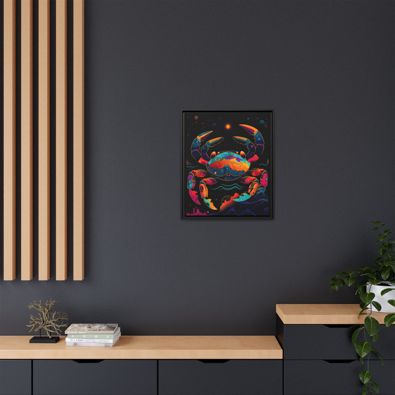 Neon Tide Crab Canvas Wall Art with Frame
