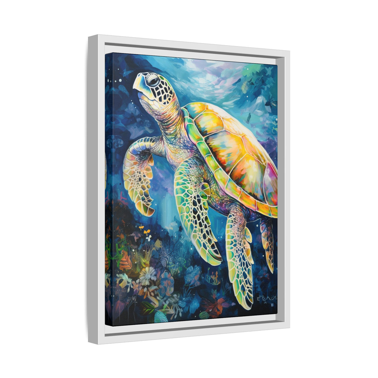 Gliding Turtle Canvas Wall Art with Frame