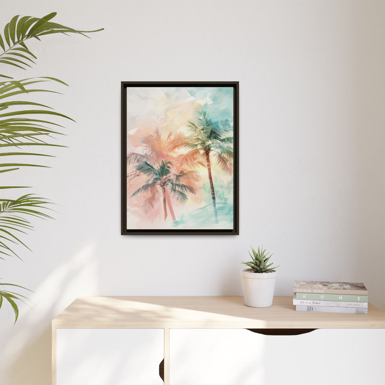 Palm Glow Canvas Wall Art with Frame