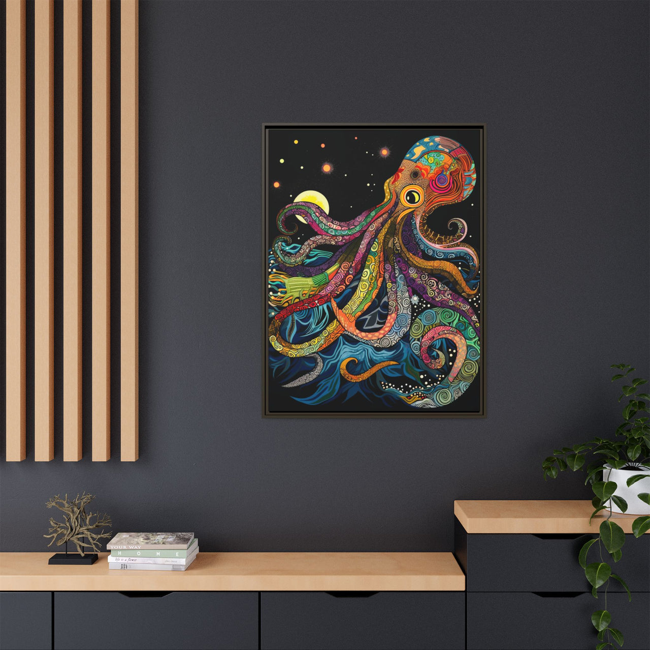 Midnight Depths Octopus Canvas Wall Art with Frame