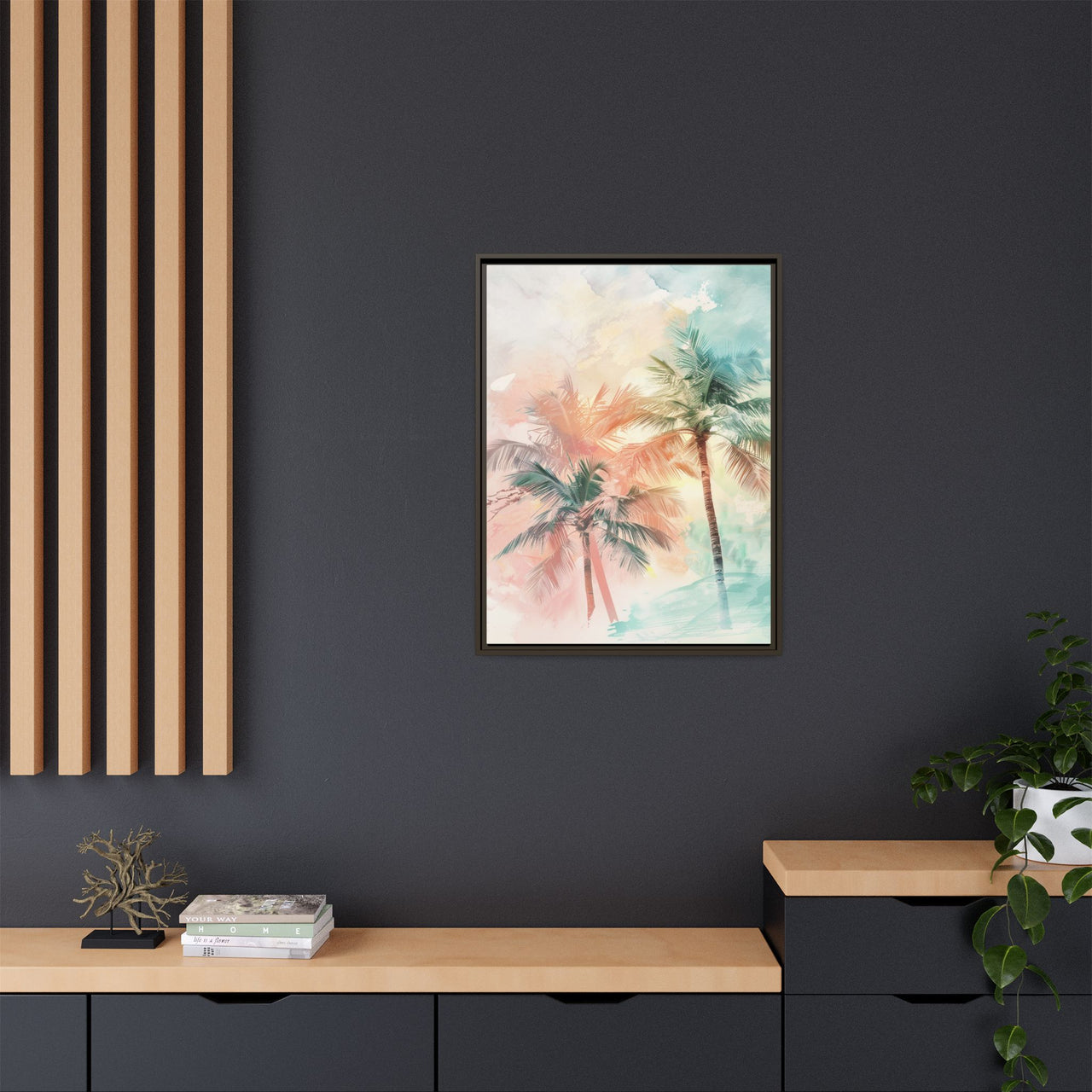Palm Glow Canvas Wall Art with Frame