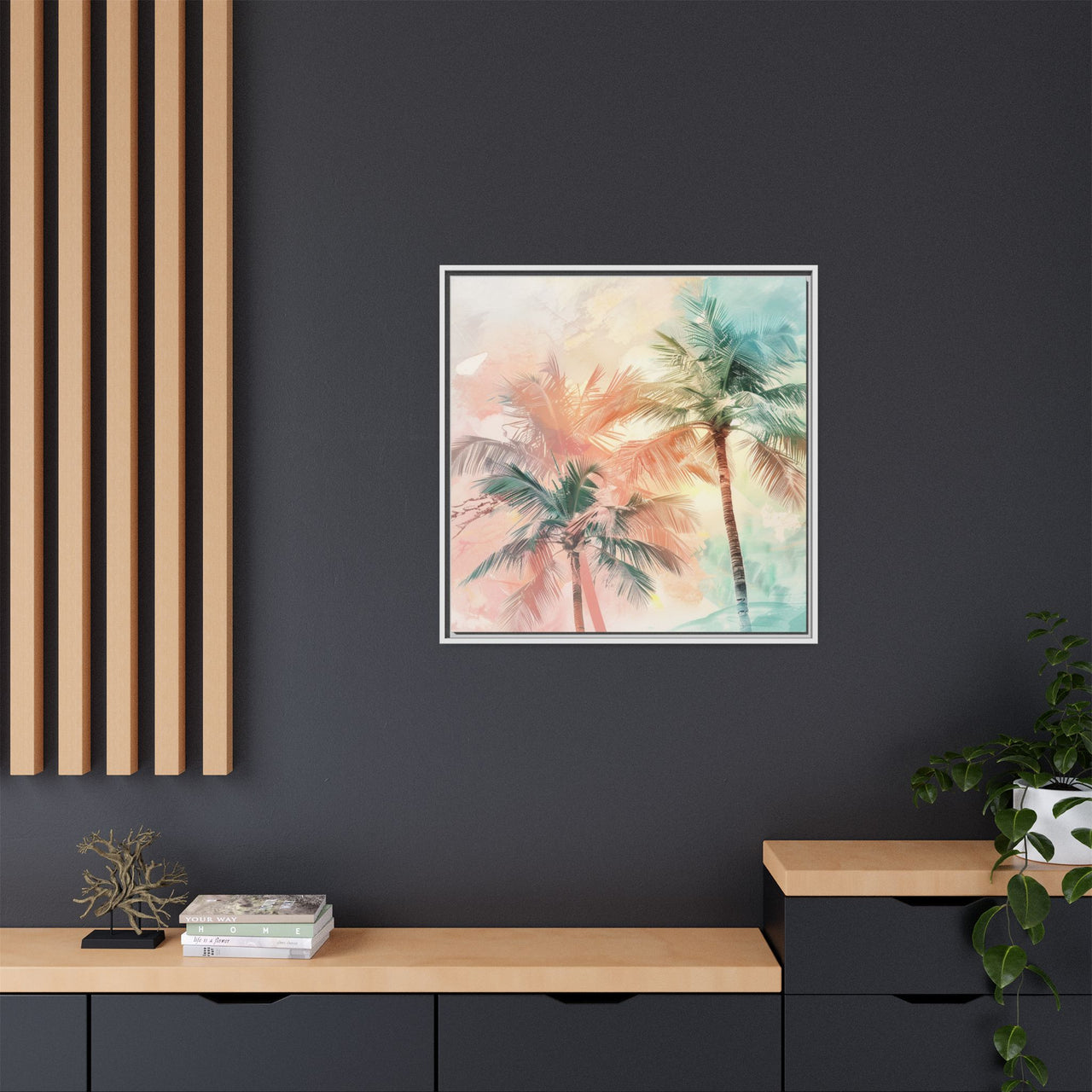 Palm Glow Canvas Wall Art with Frame