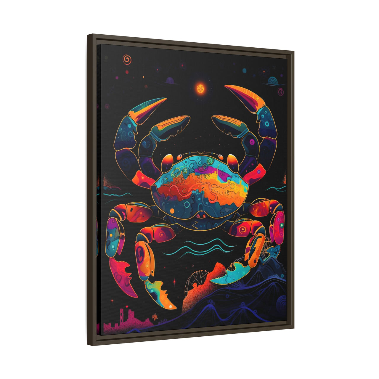 Neon Tide Crab Canvas Wall Art with Frame