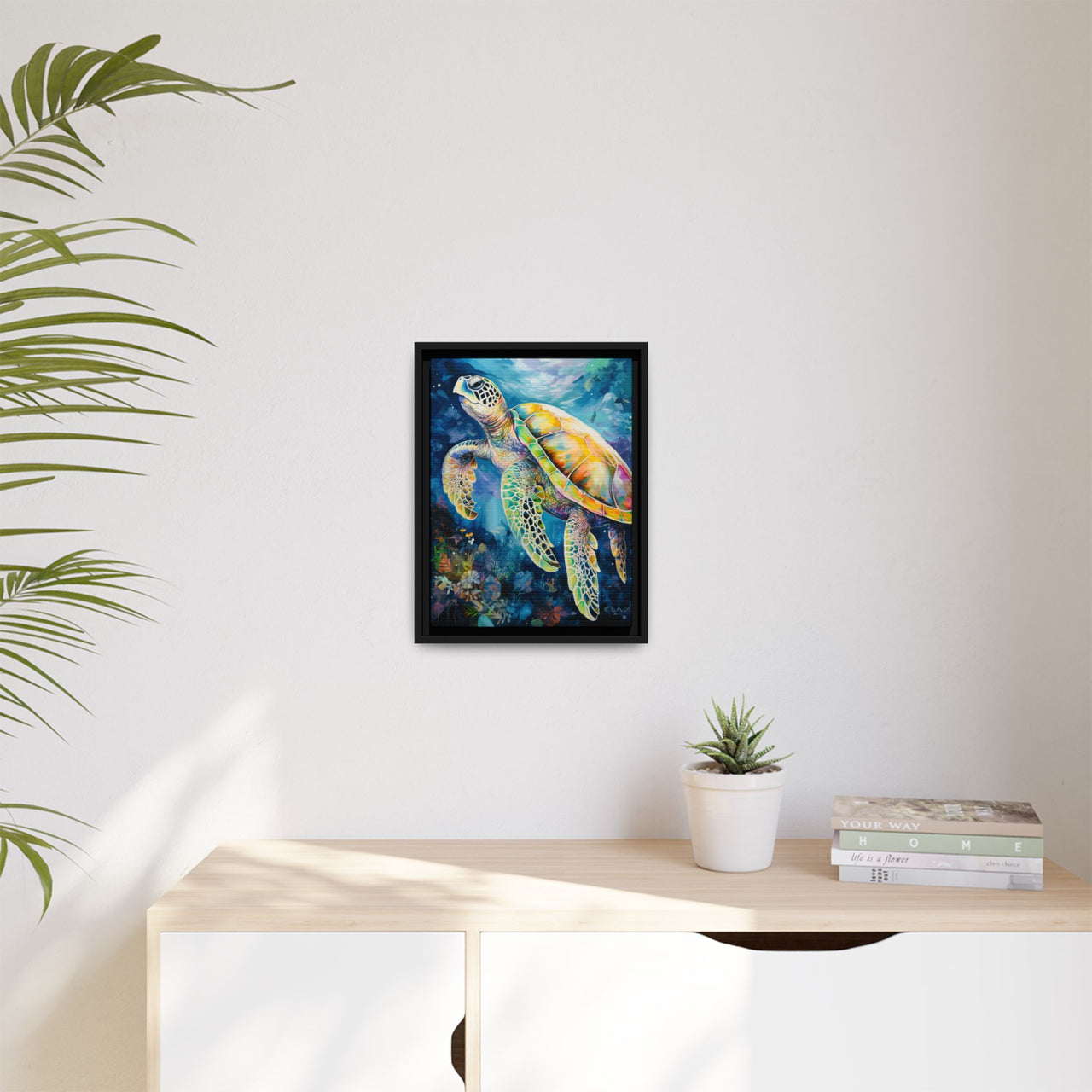 Gliding Turtle Canvas Wall Art with Frame