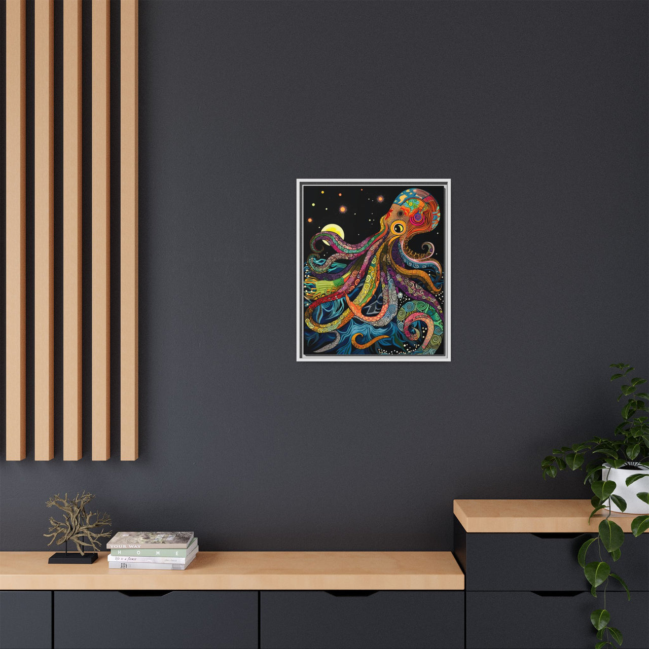 Midnight Depths Octopus Canvas Wall Art with Frame