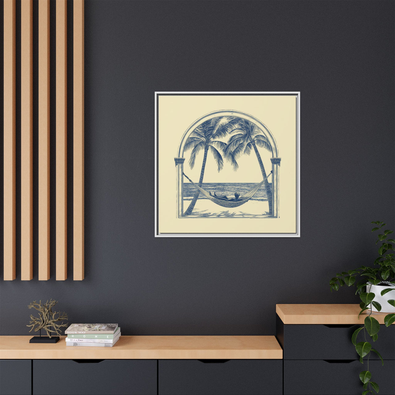 Palm Retreat Hammock Canvas Wall Art with Frame