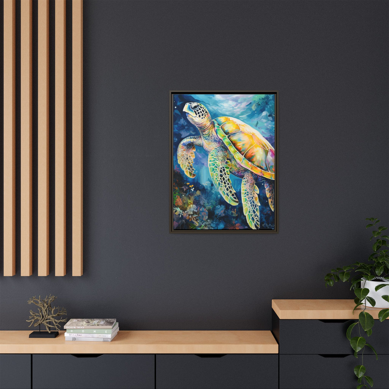 Gliding Turtle Canvas Wall Art with Frame