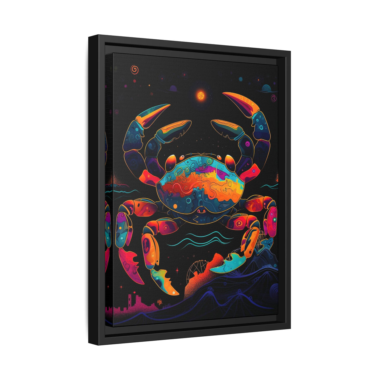 Neon Tide Crab Canvas Wall Art with Frame