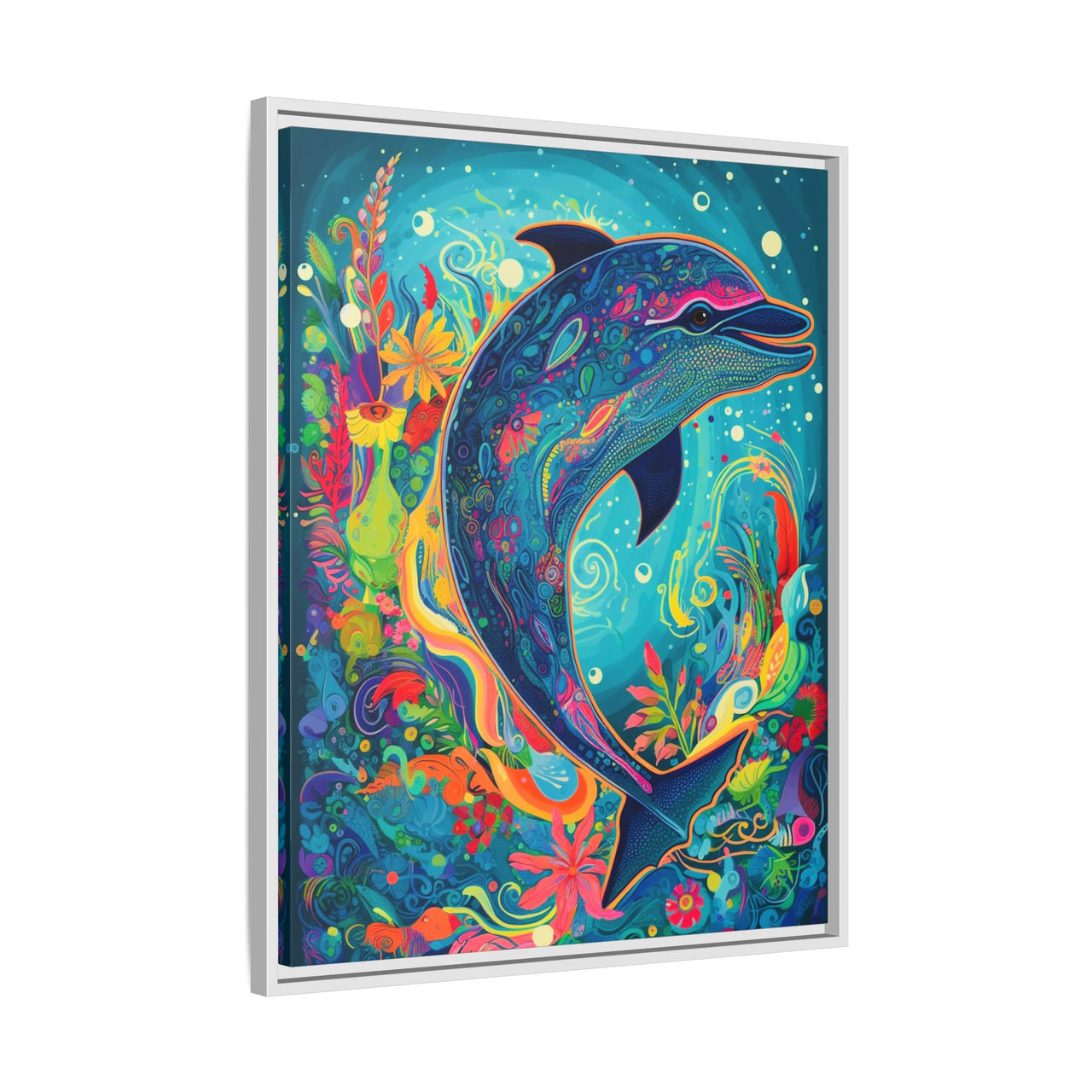 Ocean Bloom Dolphin Canvas Wall Art with Frame