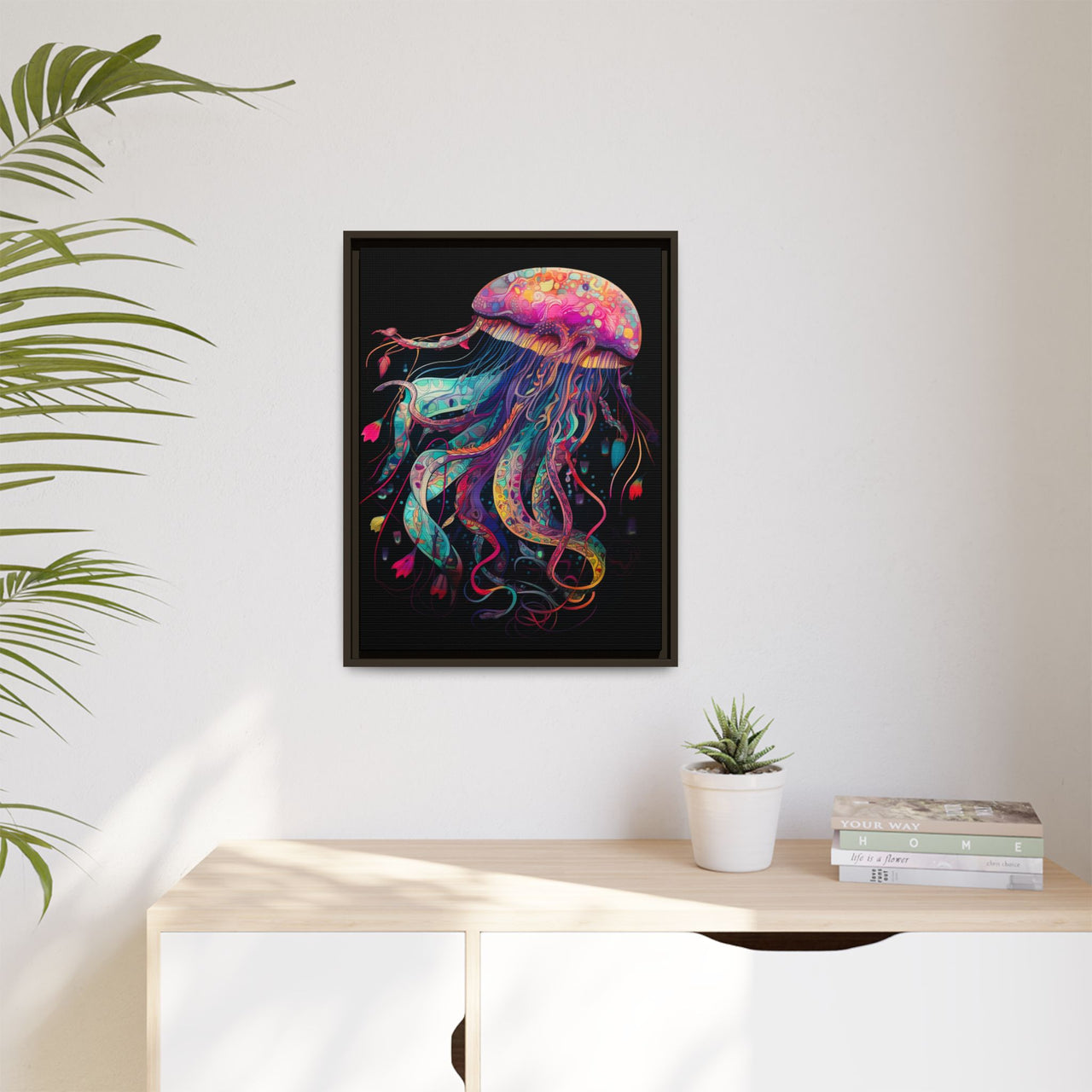 Celestial Drifter Jellyfish Canvas Wall Art with Frame