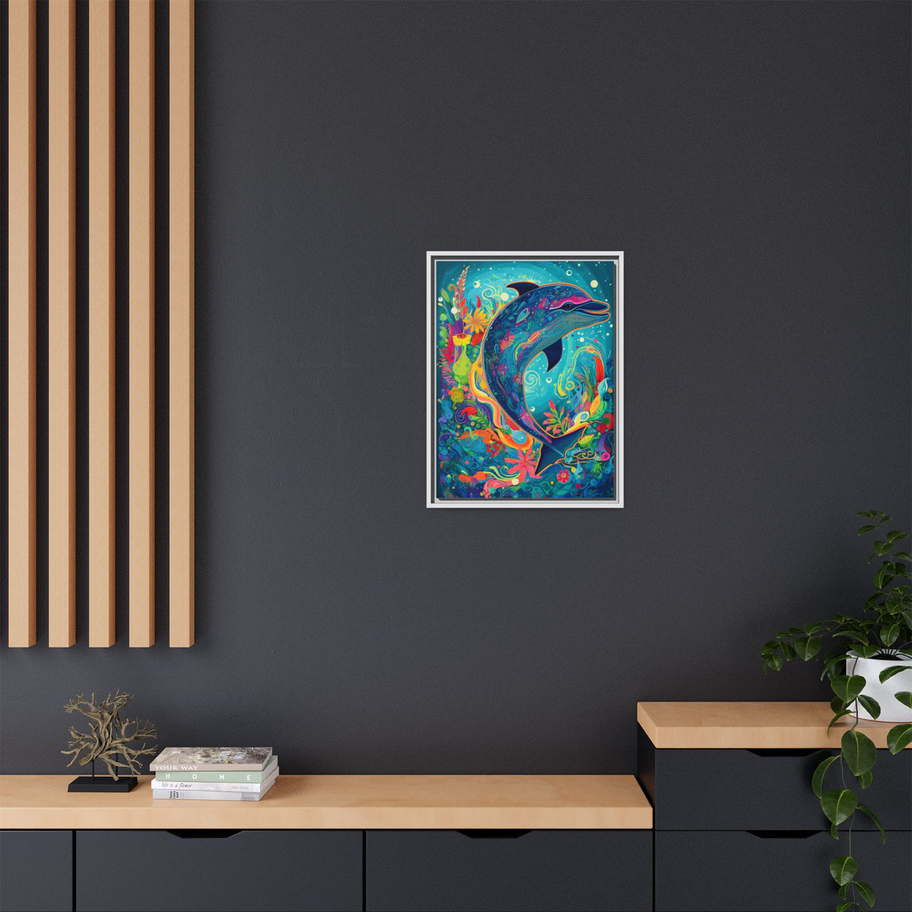 Ocean Bloom Dolphin Canvas Wall Art with Frame