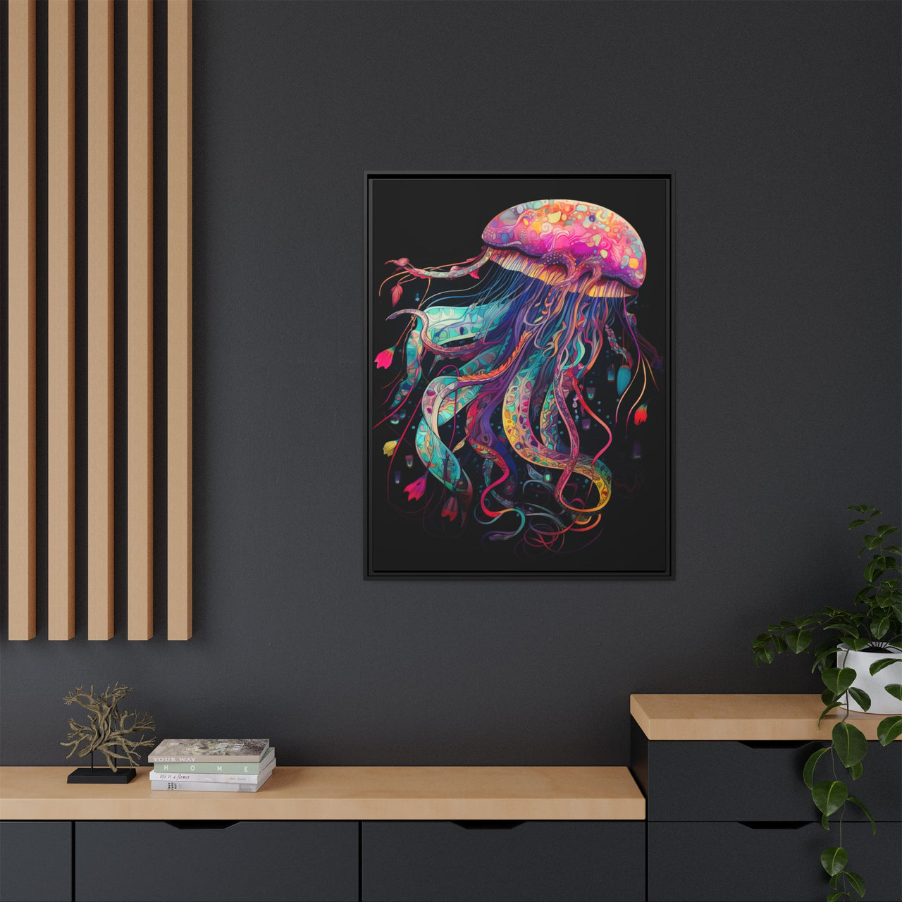 Celestial Drifter Jellyfish Canvas Wall Art with Frame