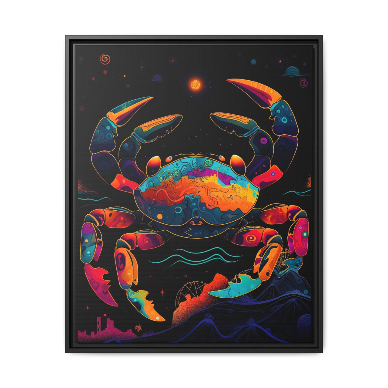Neon Tide Crab Canvas Wall Art with Frame