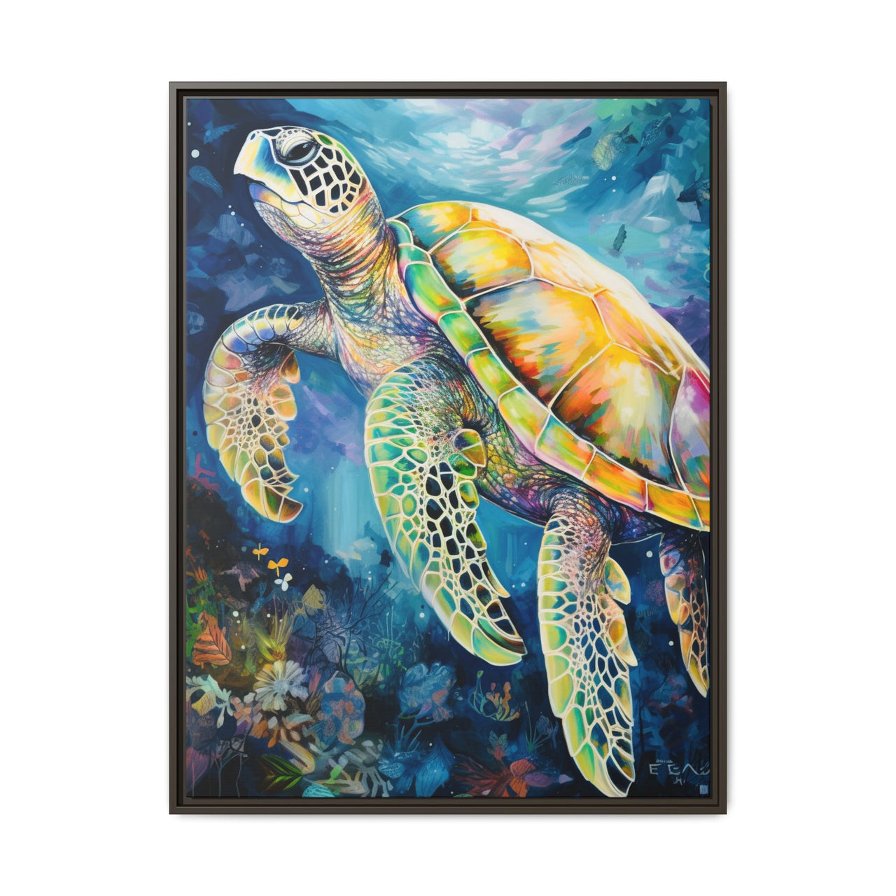 Gliding Turtle Canvas Wall Art with Frame