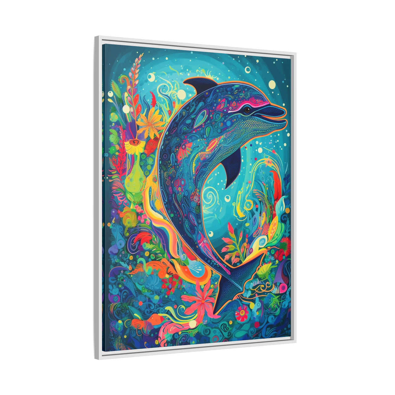 Ocean Bloom Dolphin Canvas Wall Art with Frame