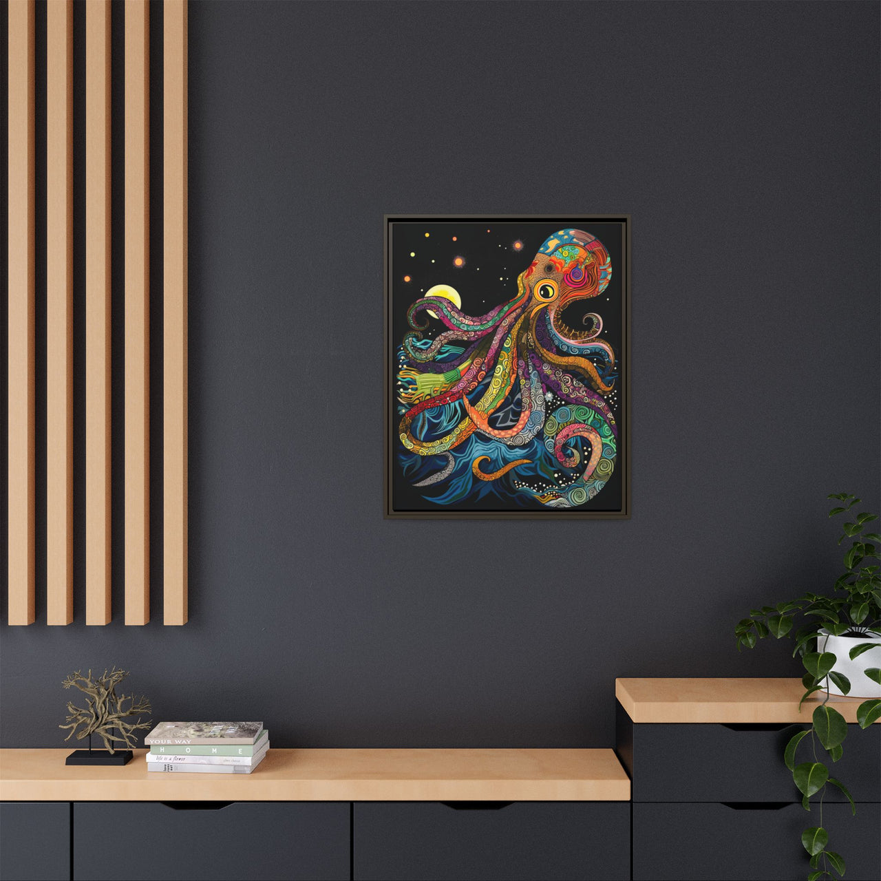 Midnight Depths Octopus Canvas Wall Art with Frame