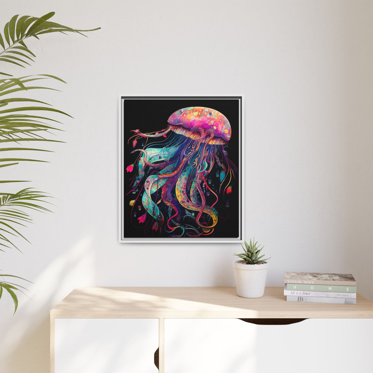 Celestial Drifter Jellyfish Canvas Wall Art with Frame