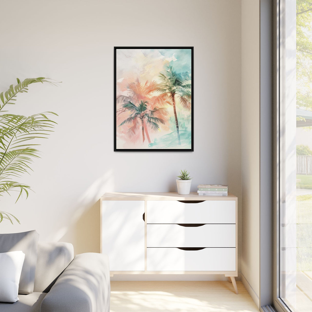Palm Glow Canvas Wall Art with Frame