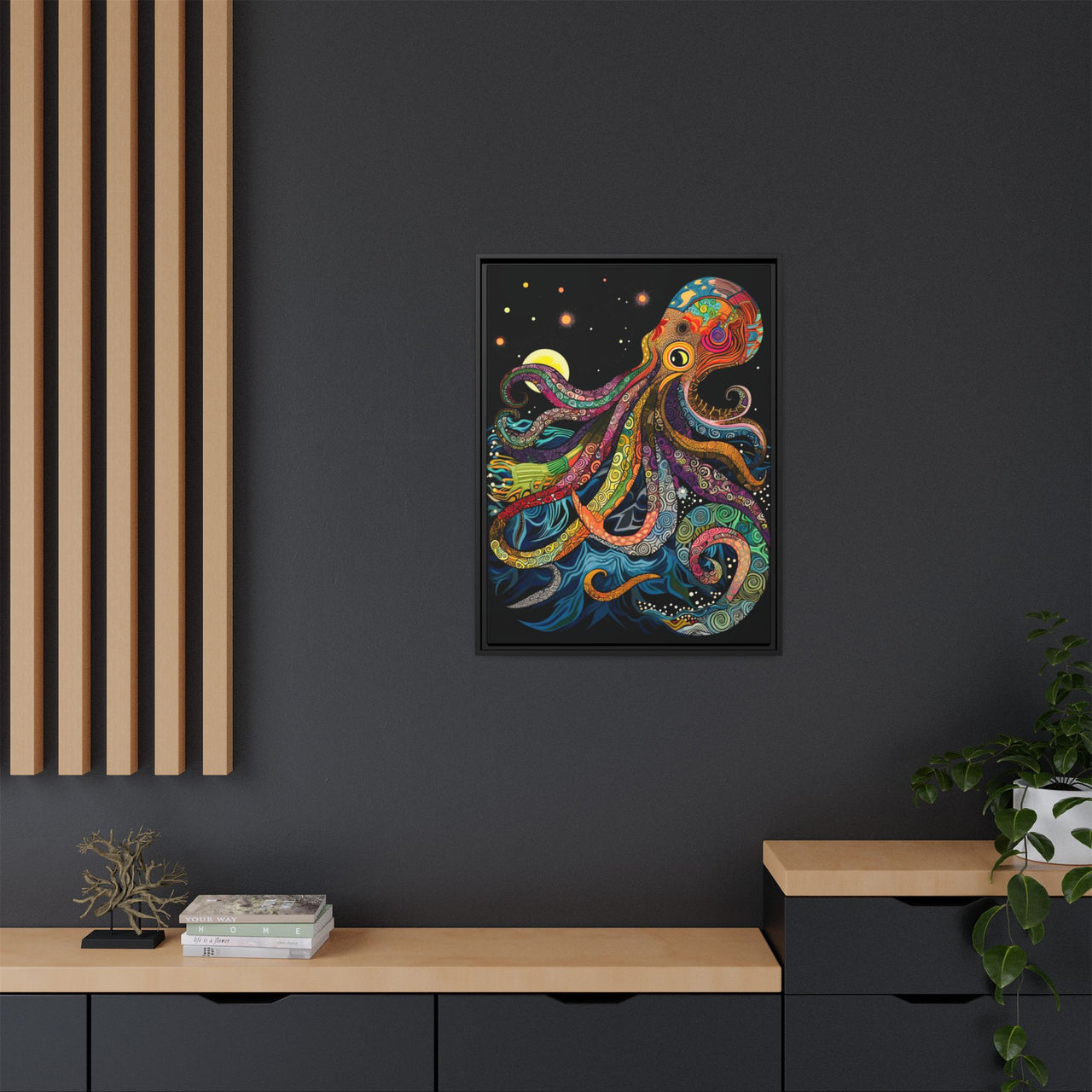 Midnight Depths Octopus Canvas Wall Art with Frame