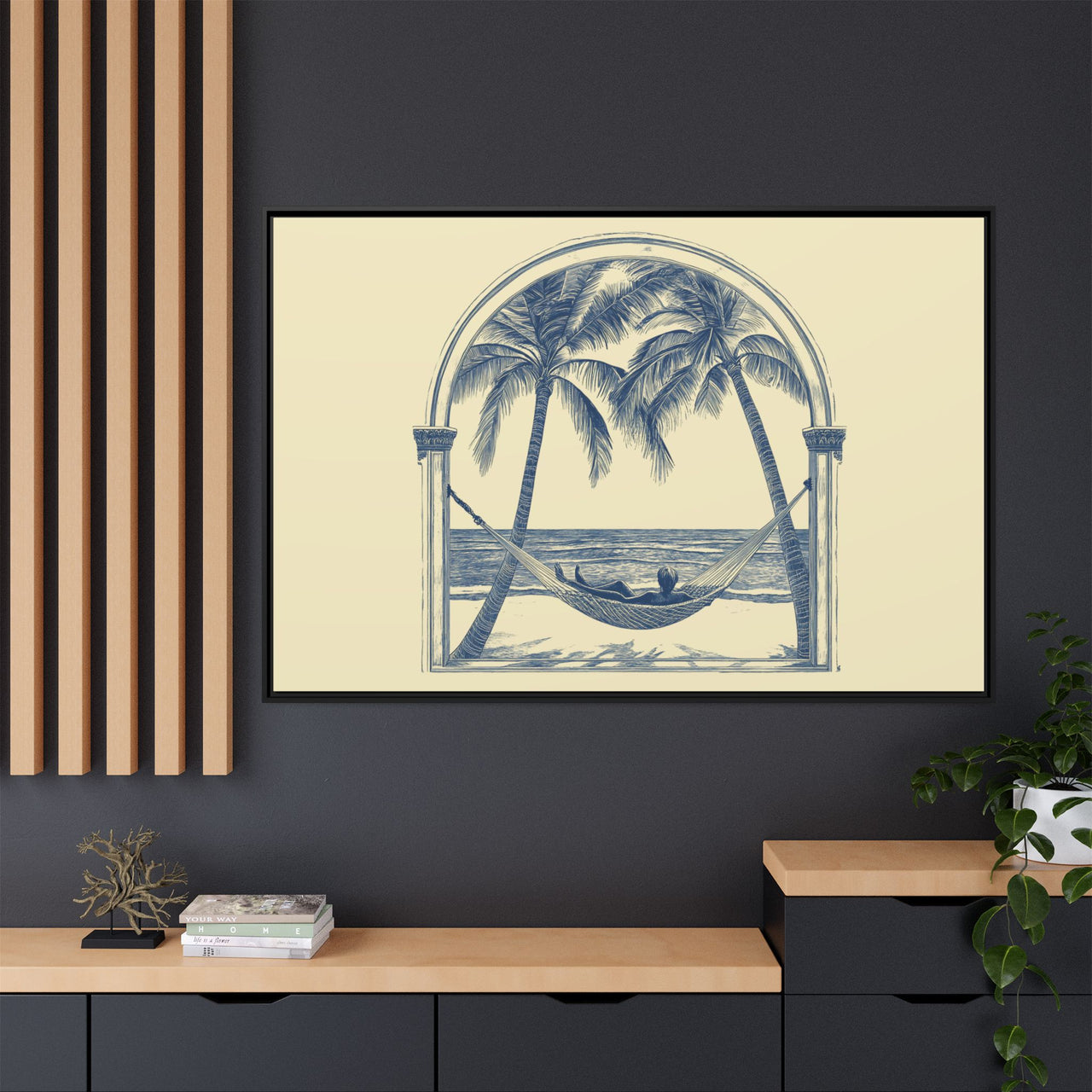 Palm Retreat Hammock Canvas Wall Art with Frame