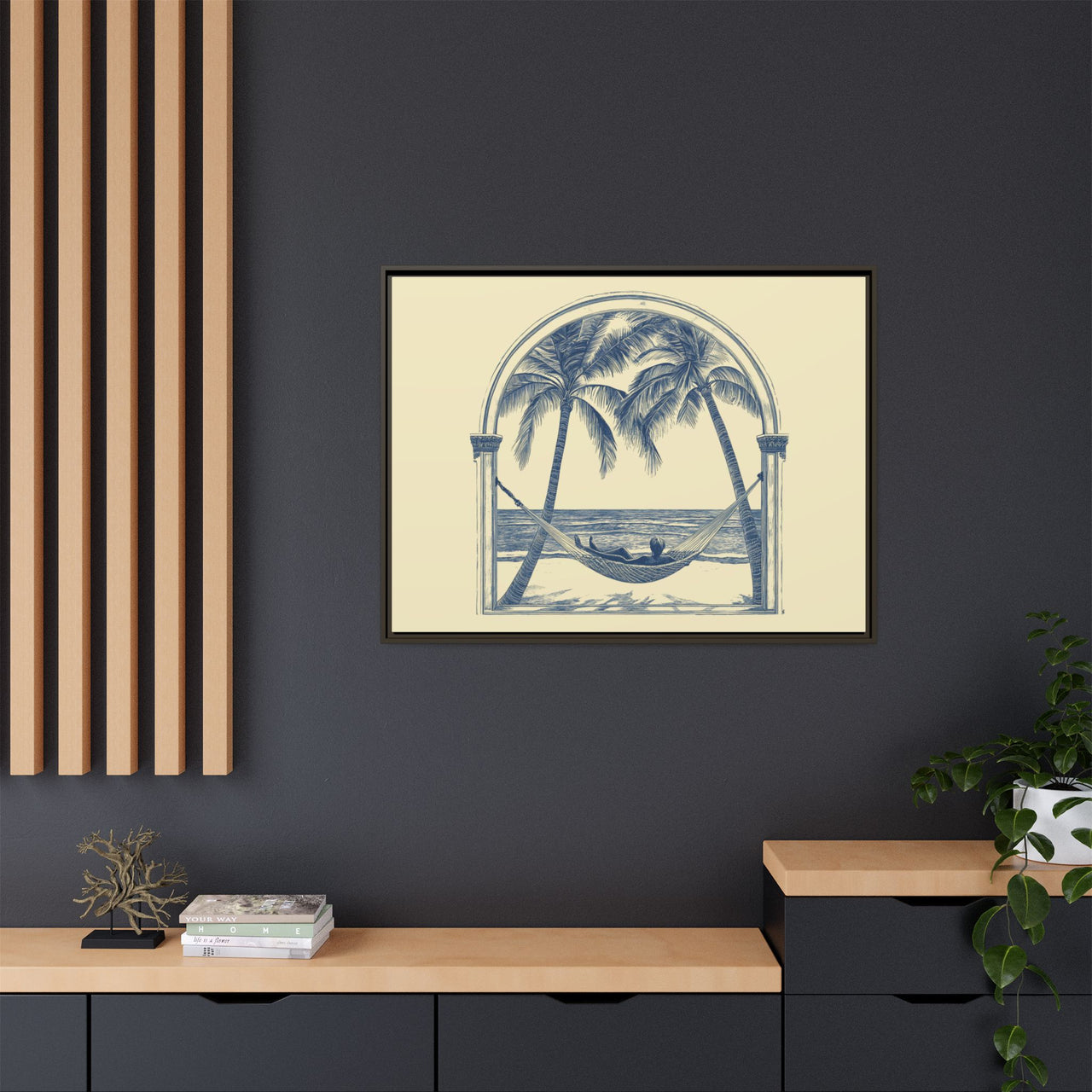 Palm Retreat Hammock Canvas Wall Art with Frame