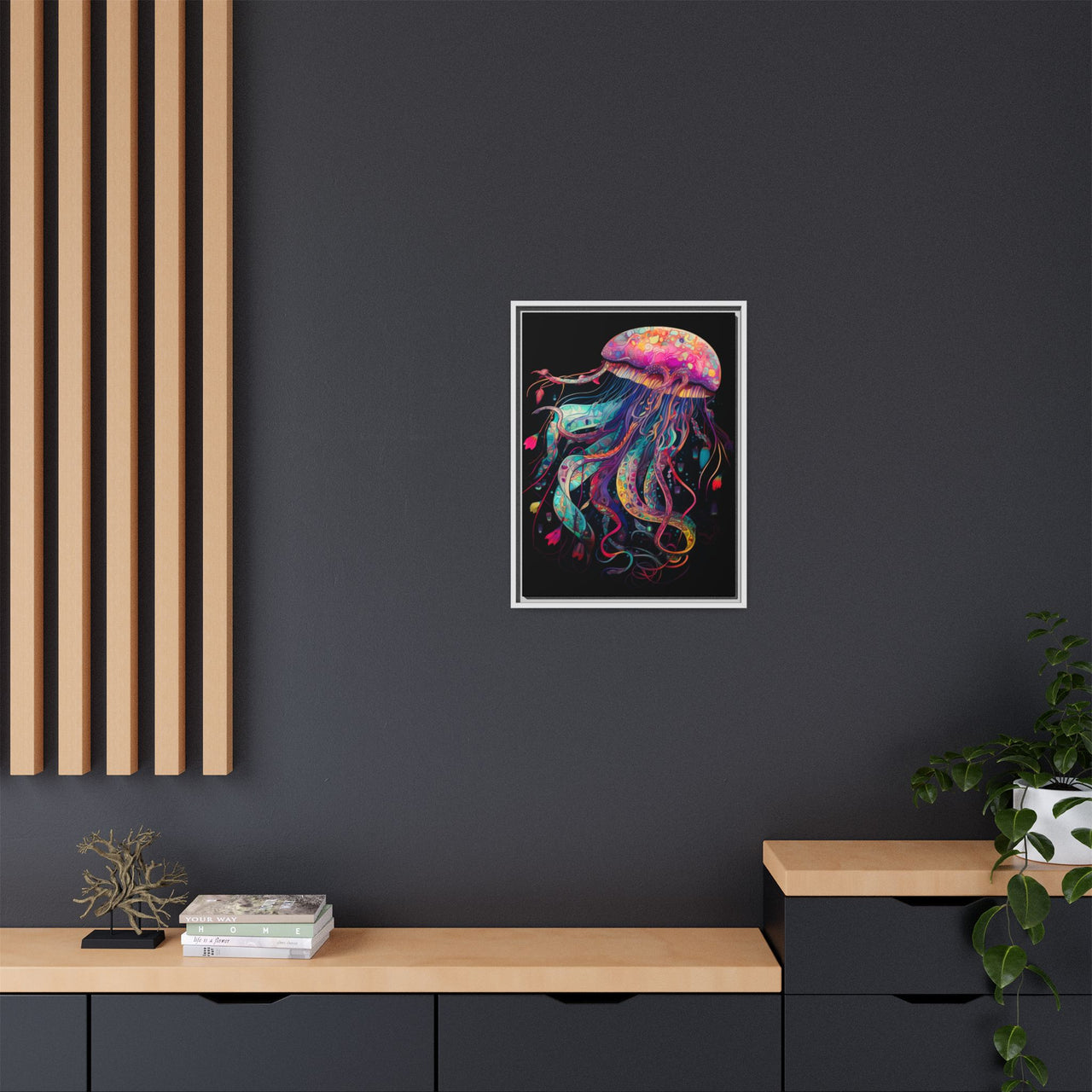 Celestial Drifter Jellyfish Canvas Wall Art with Frame