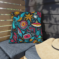 Thumbnail for Beach Graffiti Blues Outdoor Throw Pillow