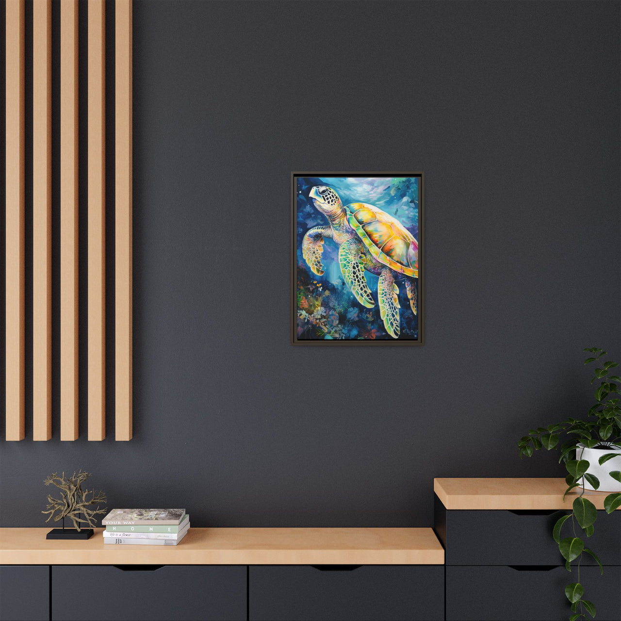 Gliding Turtle Canvas Wall Art with Frame