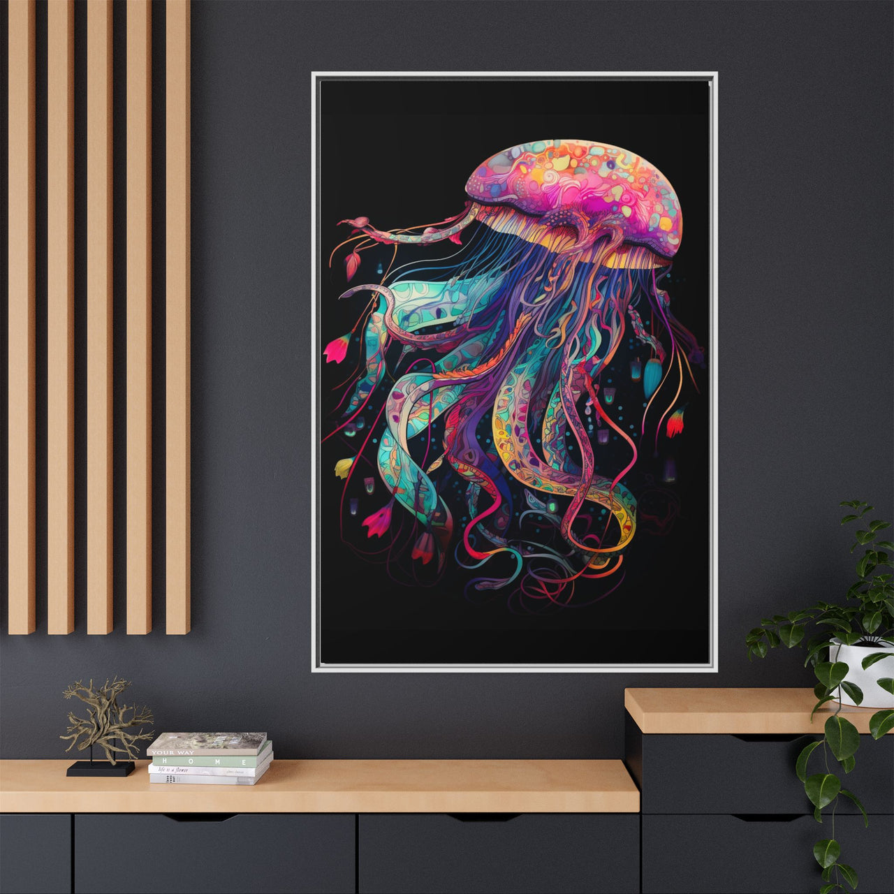 Celestial Drifter Jellyfish Canvas Wall Art with Frame