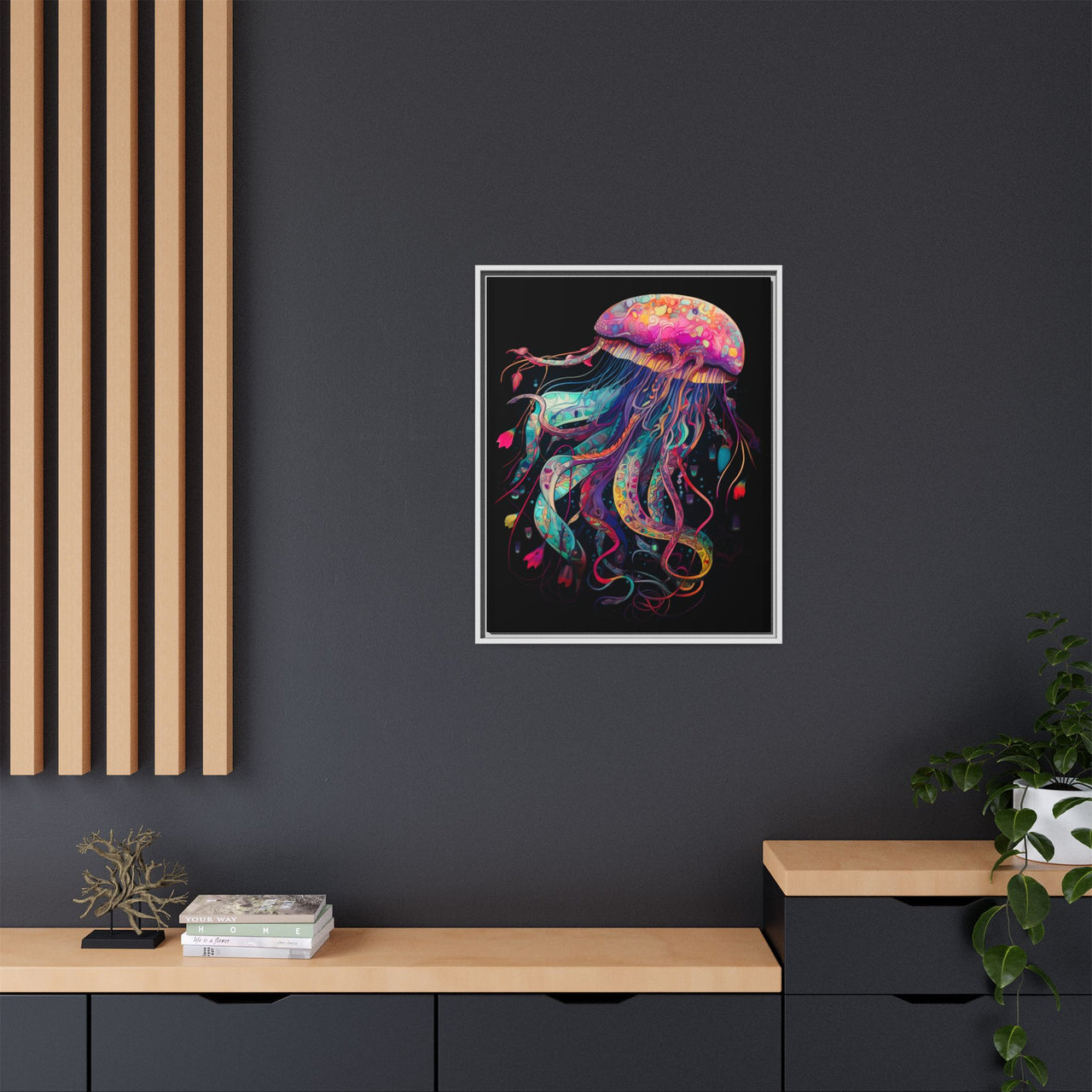 Celestial Drifter Jellyfish Canvas Wall Art with Frame