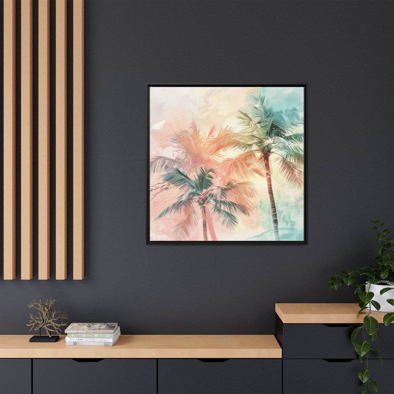 Palm Glow Canvas Wall Art with Frame