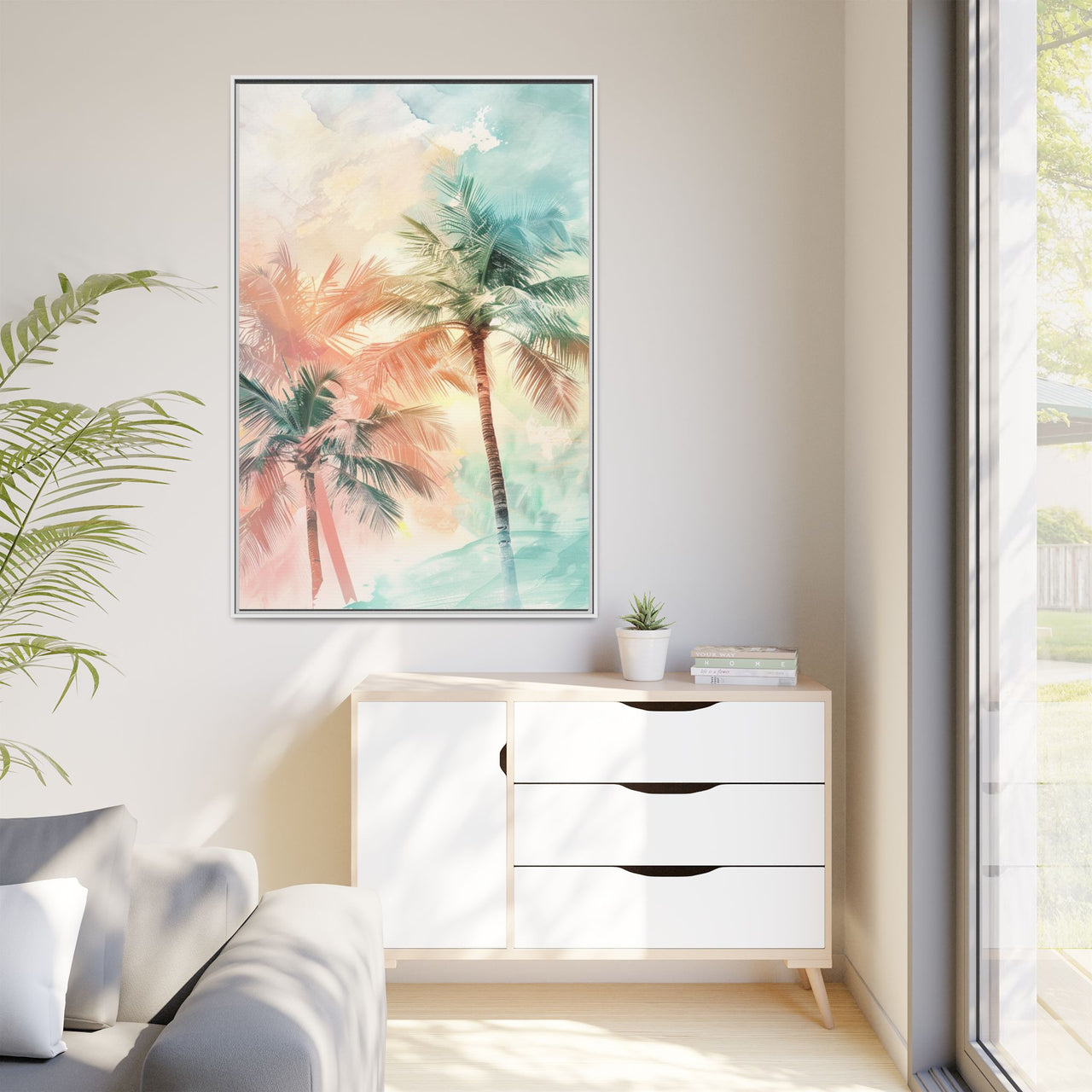 Palm Glow Canvas Wall Art with Frame