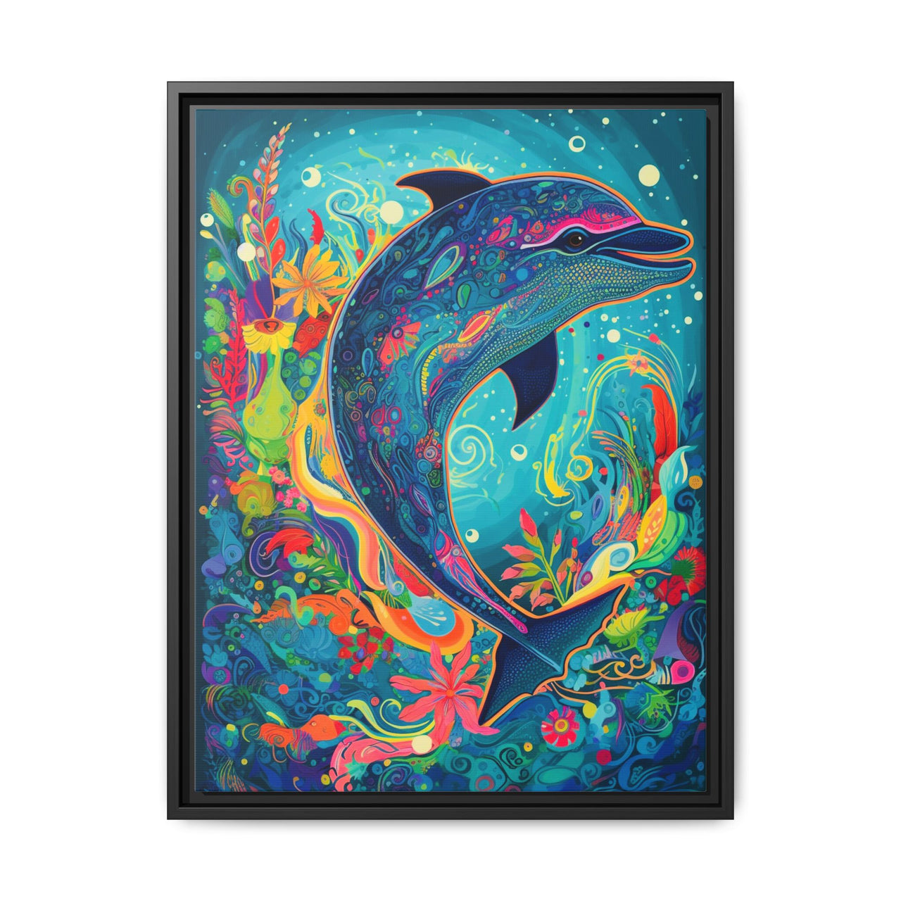 Ocean Bloom Dolphin Canvas Wall Art with Frame