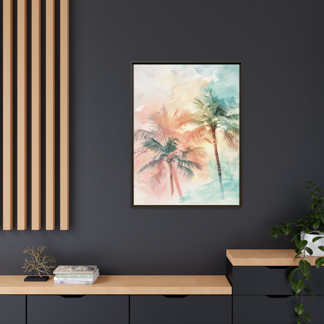 Palm Glow Canvas Wall Art with Frame