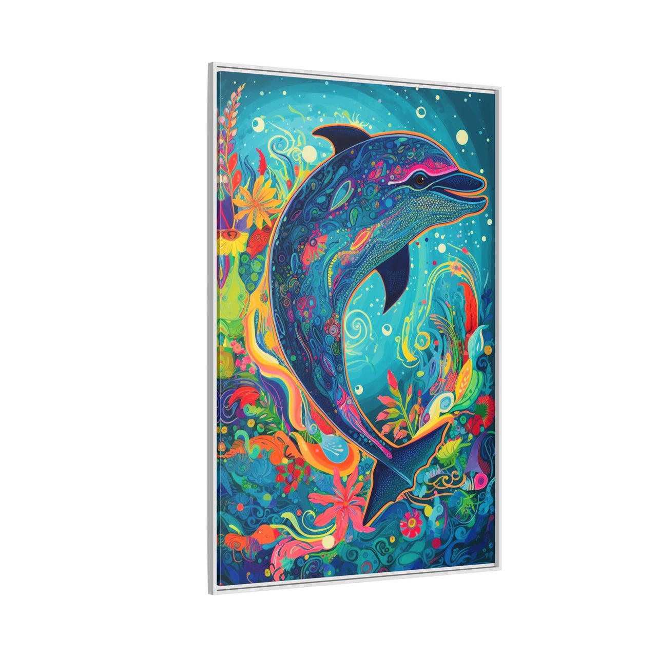 Ocean Bloom Dolphin Canvas Wall Art with Frame