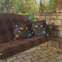 Thumbnail for Wooden swing with floral cushions on a stone patio
