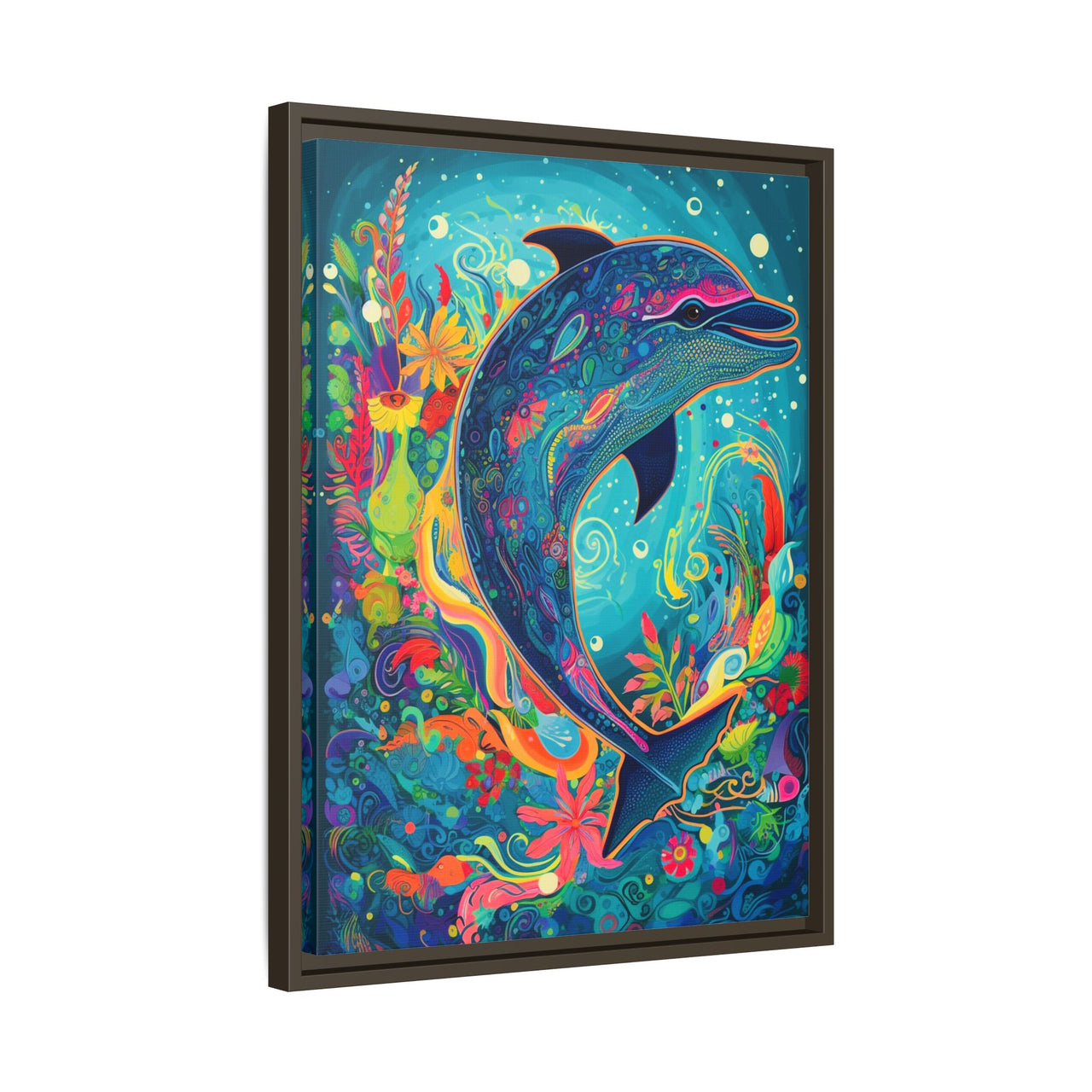 Ocean Bloom Dolphin Canvas Wall Art with Frame