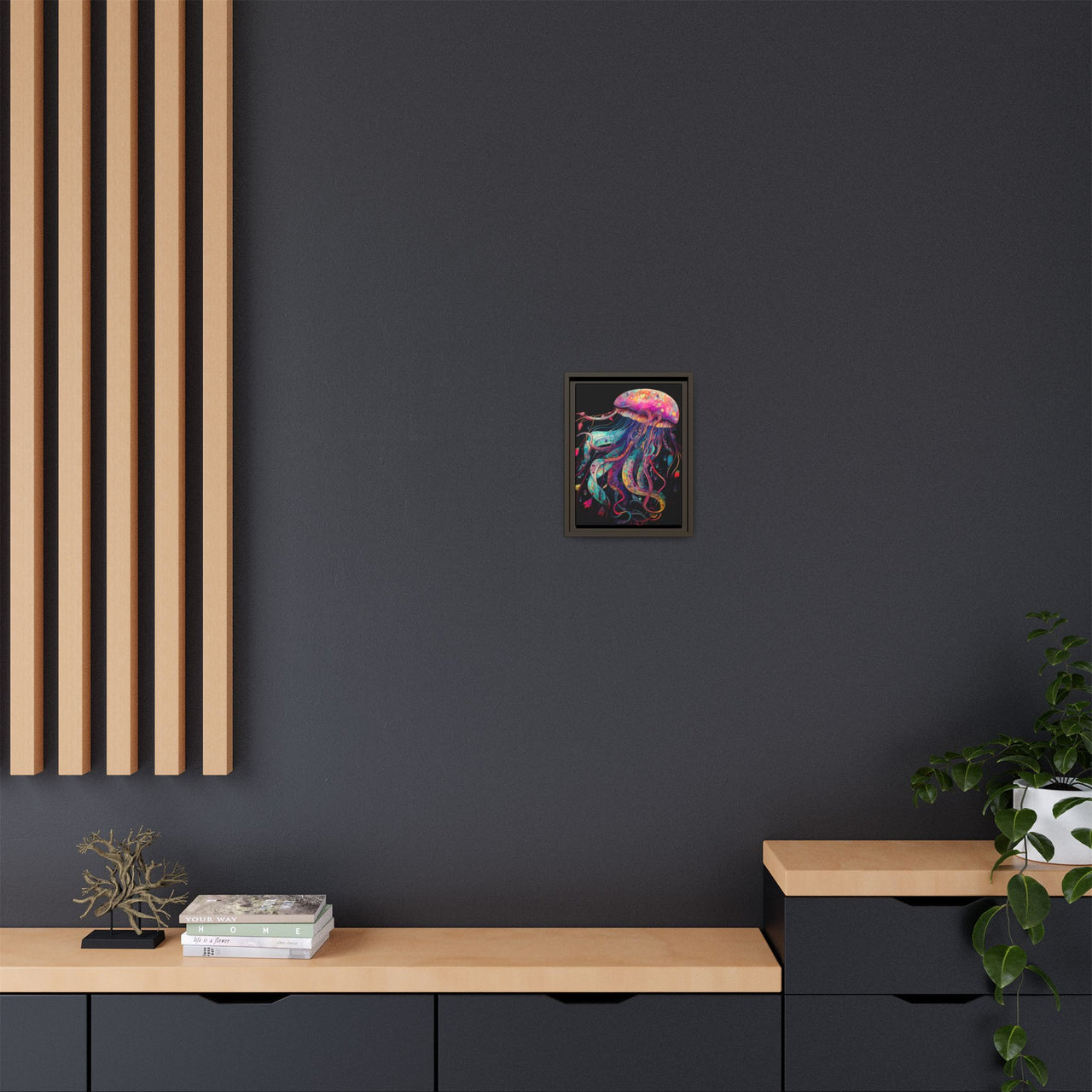 Celestial Drifter Jellyfish Canvas Wall Art with Frame