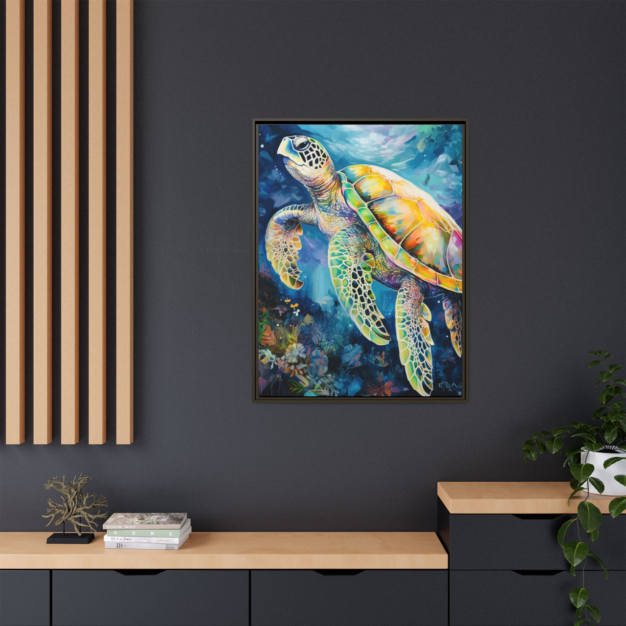 Gliding Turtle Canvas Wall Art with Frame