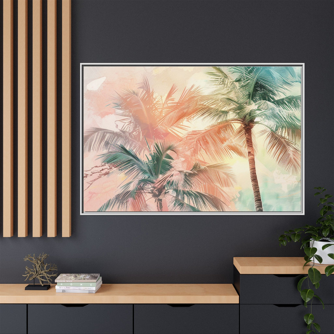 Palm Glow Canvas Wall Art with Frame