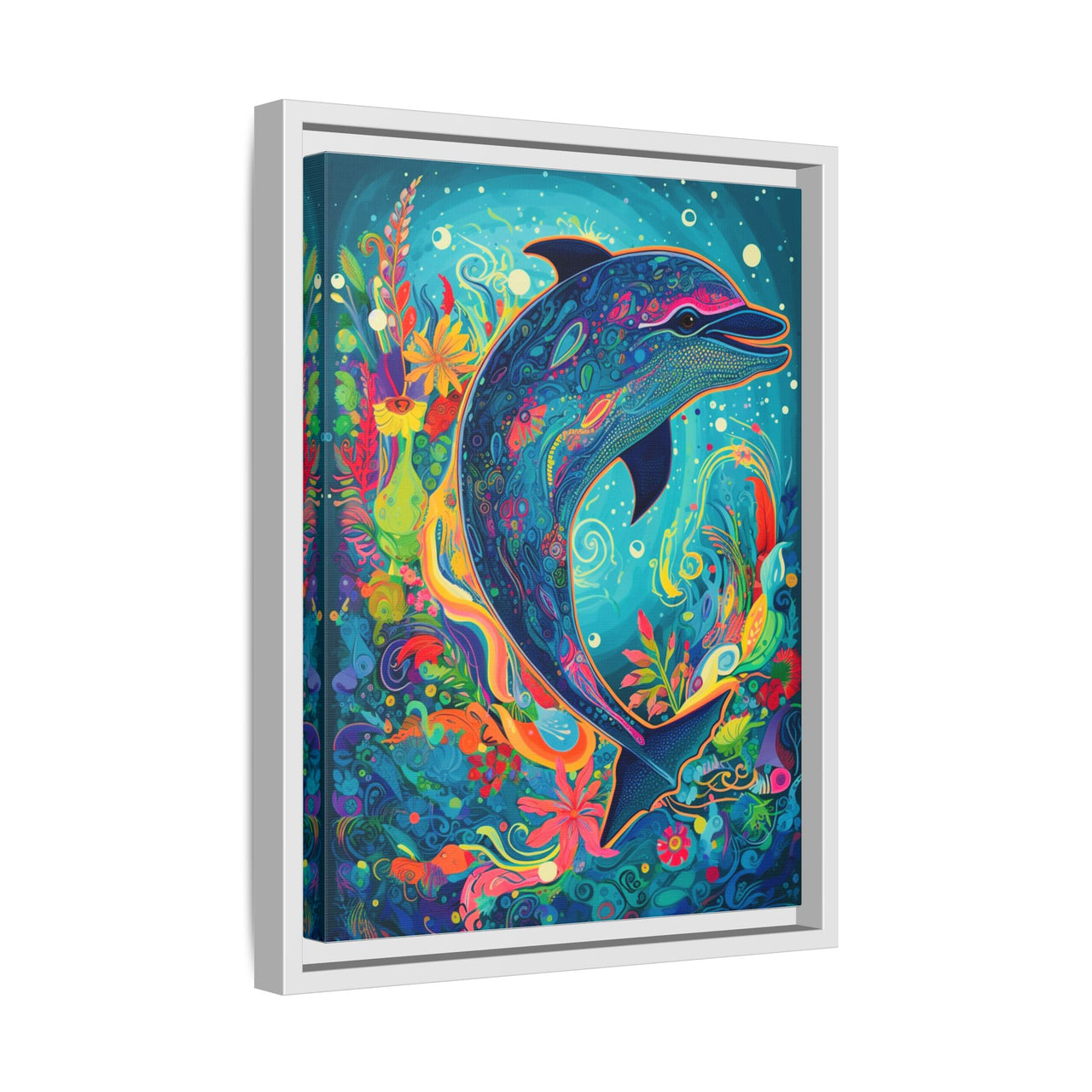 Ocean Bloom Dolphin Canvas Wall Art with Frame