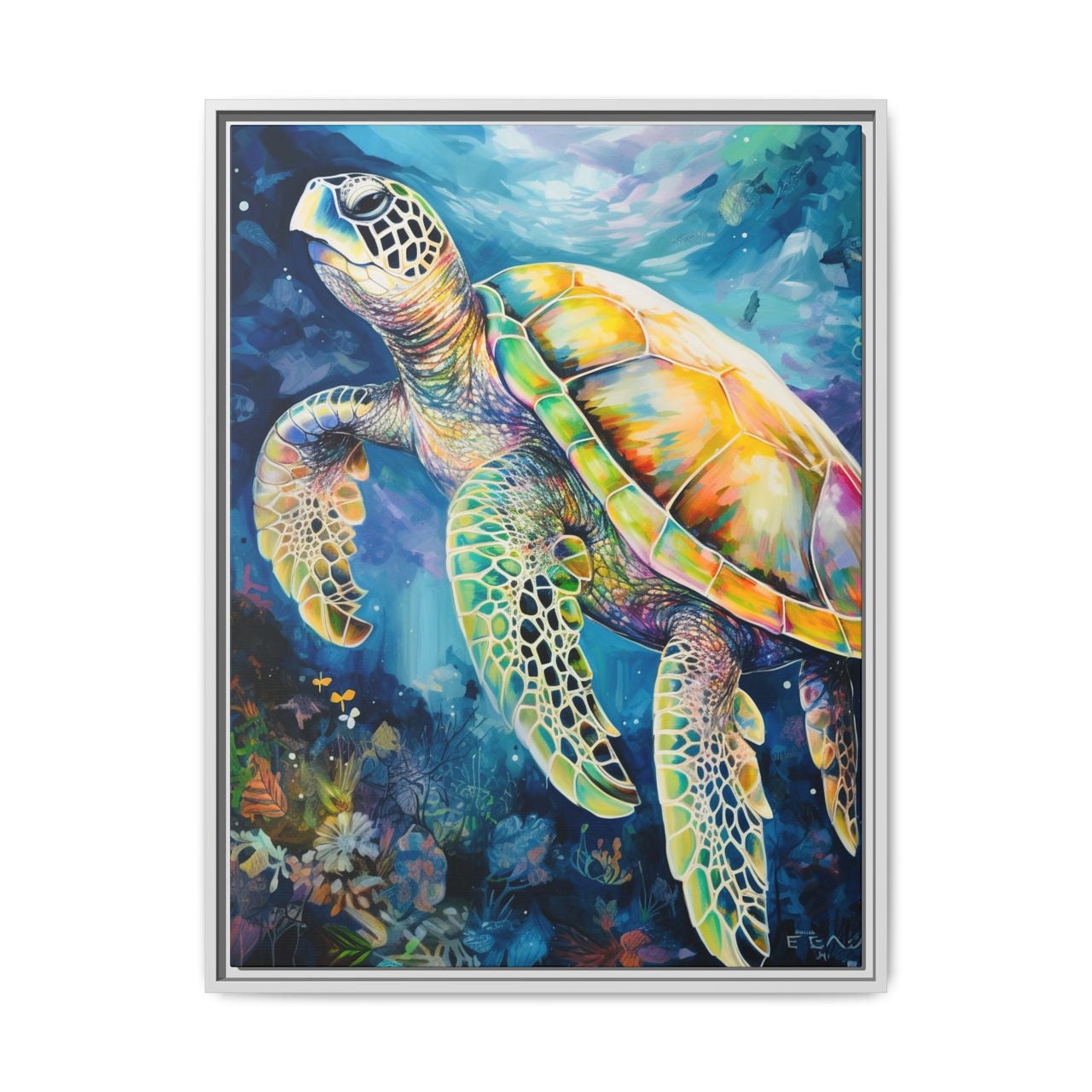 Gliding Turtle Canvas Wall Art with Frame