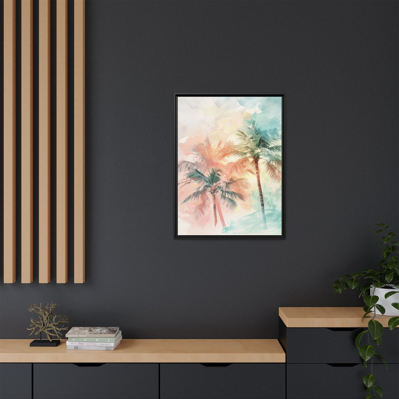 Palm Glow Canvas Wall Art with Frame