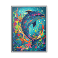 Thumbnail for Ocean Bloom Dolphin Canvas Wall Art with Frame